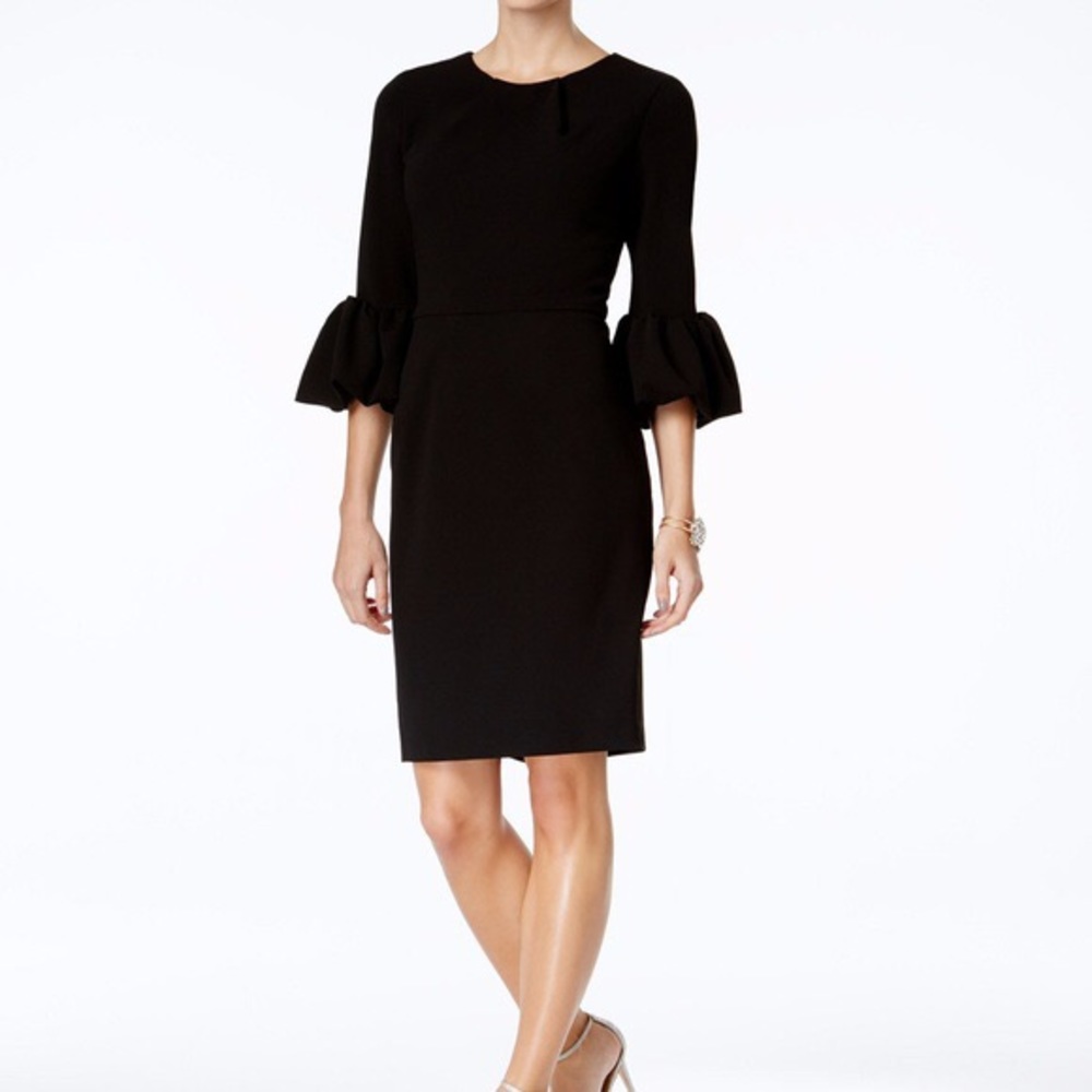 14 Betsy & Adam Bell Sleeve Black Dress Zippered